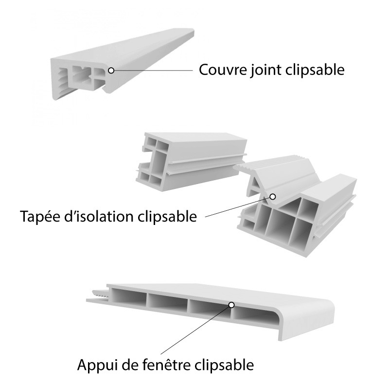 Couvre joint, tapée d'isolation et appui de fenêtre